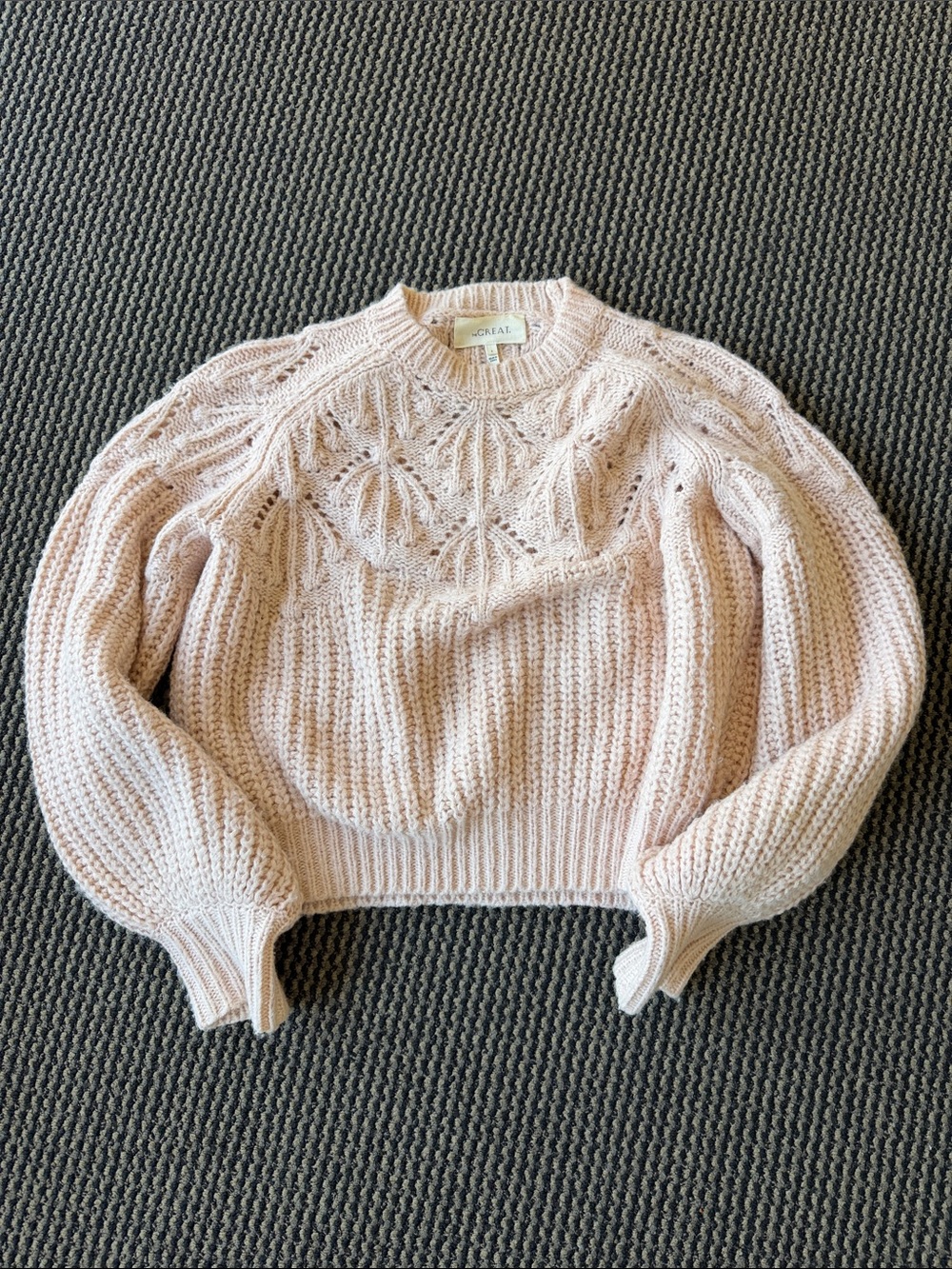 The Great Pale Pink Textured Cable Crewneck Sweater size 2